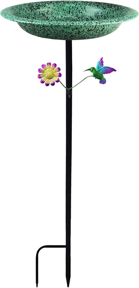 Freestanding Bird Bath for Outside, Metal Birdbath with Removable Bowl and Sturdy Base, 11.5'' Bird Feeder for Outdoors Garden Patio Yard Lawn Decor, Easy to Install(Green)