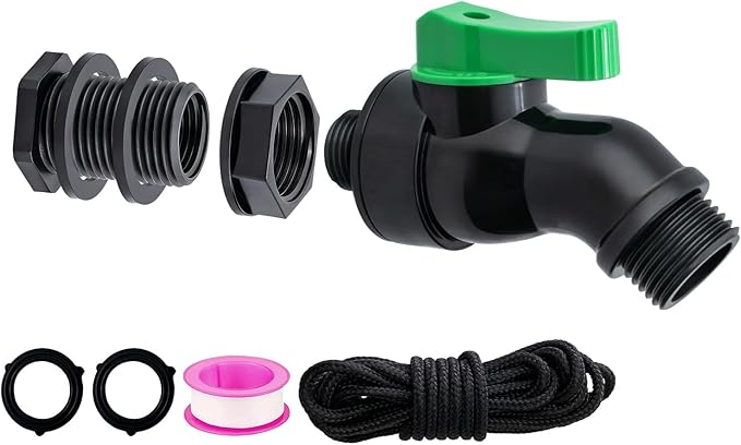 Plastics Rain Barrel Spigot Kit High Flow Valve Core Water Tank Faucet+PVC Bulkhead Fitting 1/2" NPT to 3/4" GHT Rain Barrel Spigot for Plastic Bucket Rainwater Drum Container Downspout Collector in