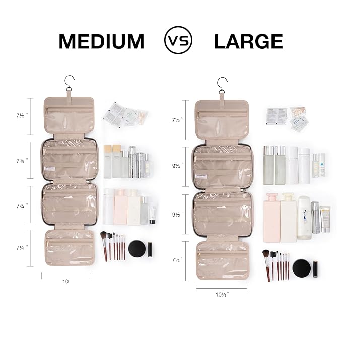 BAGSMART Toiletry Bag Travel Bag with Hanging Hook, Water-resistant Makeup Cosmetic Bag Travel Organizer for Accessories, Shampoo, Full-size Container, Toiletries (Coffee, Medium)