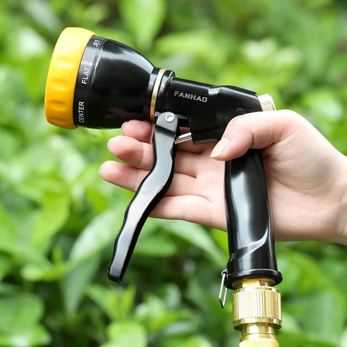 FANHAO Garden Hose Nozzle Sprayer, 100% Heavy Duty Metal Spray Nozzle with 7 Spray Patterns, High Pressure Water Hose Nozzle, Best for Watering Plant & Lawn, Washing Car & Pet