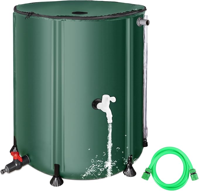 FAMIROSA 50 Gallon / 200L Collapsible Rain Barrel, Foldable PVC Rain Barrels to Collect Rainwater from Gutter, Portable Water Storage Tank Container with Hose Spigot, Water Catcher Collector Green