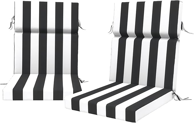 DYTXIII Outdoor High Back Chair Cushions Set of 2, 44"x22" Water Repellent Patio Seat Cushions with Elastic Sponge, All Weather Chair Pads for Rocking, Dining Chairs, Patio Furniture - Cabana Black