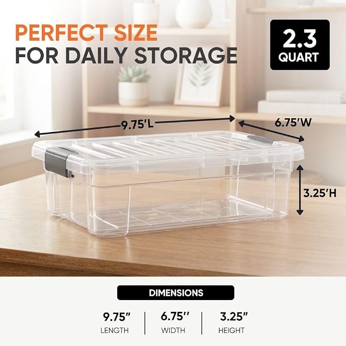 Superio 2.3 Quart Clear Plastic Storage Containers with Lids, Stackable Organizer Bins, BPA-Free Storage Boxes for Home, Office, Dorm & Classroom, 3 Pack