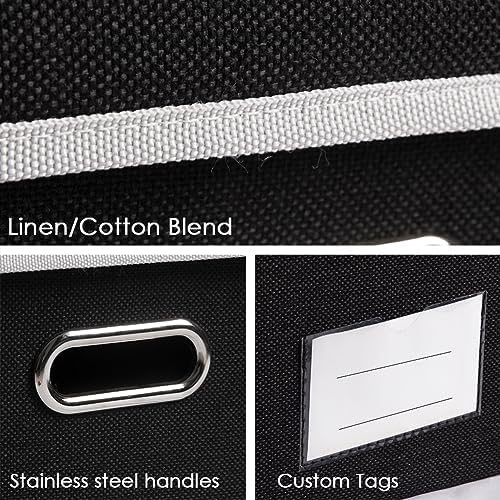 PRANDOM Extra Large Collapsible Storage Bins with Lids [3-Pack] Linen Fabric Foldable Storage Baskets Boxes Organizer Containers Cube with Cover for Bedroom Closet Office Nursery (22.8x15.7x13.8)