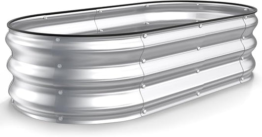 Kesfitt Raised Garden Bed, 4x2x1 FT Galvanized Steel Metal Raised Garden Bed, Oval Open-Bottom Design, 12-Inch Deep for Outdoor Vegetable & Herb Gardening, Silver
