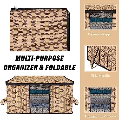 Kuber Industries Underbed Storage Bag | Clothes Storage Organizer | Blanket Cover with Clear Window | Zipper Closure & Handle Cloth Organizer | Check-Design | Large | Pack of 3 | Coffee