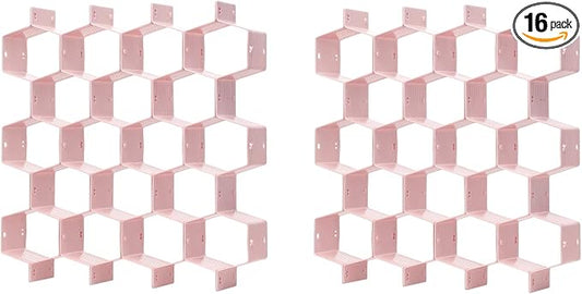 Drawer Splitter 16-piece Set Adjustable Honeycomb Organizer Tie Sock Organizer Underwear Panties Cosmetic Sorter (Pink)