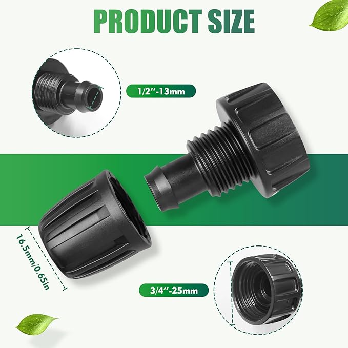 4Pcs Drip Irrigation Hose Connectors, 3/4 to 1/2 Faucet to Hose Adapter, 3/4" Faucet to1/2" Irrigation Tubing drip irrigation connectors
