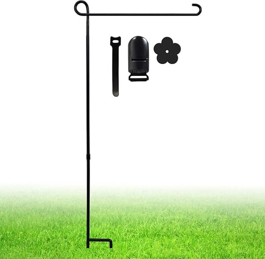Garden Flag Stand, Thickened Pole Sturdy Straight Premium Metal Yard Flag Holder Weather-Proof Flagpole with Clip and Stopper for Seasonal Christmas Garden Flag, Outdoor Decor Decoration
