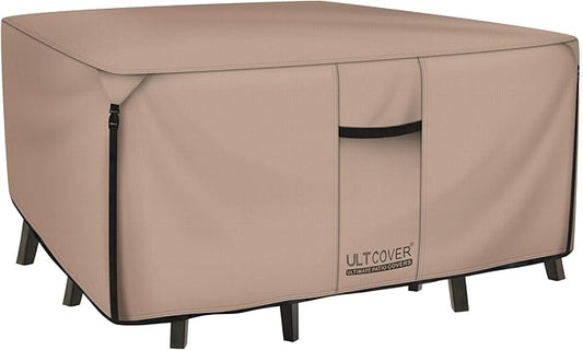 ULTCOVER Square Patio Heavy Duty Table Cover - 600D Tough Canvas Waterproof Outdoor Dining Table and Chairs General Purpose Furniture Cover 94 inch