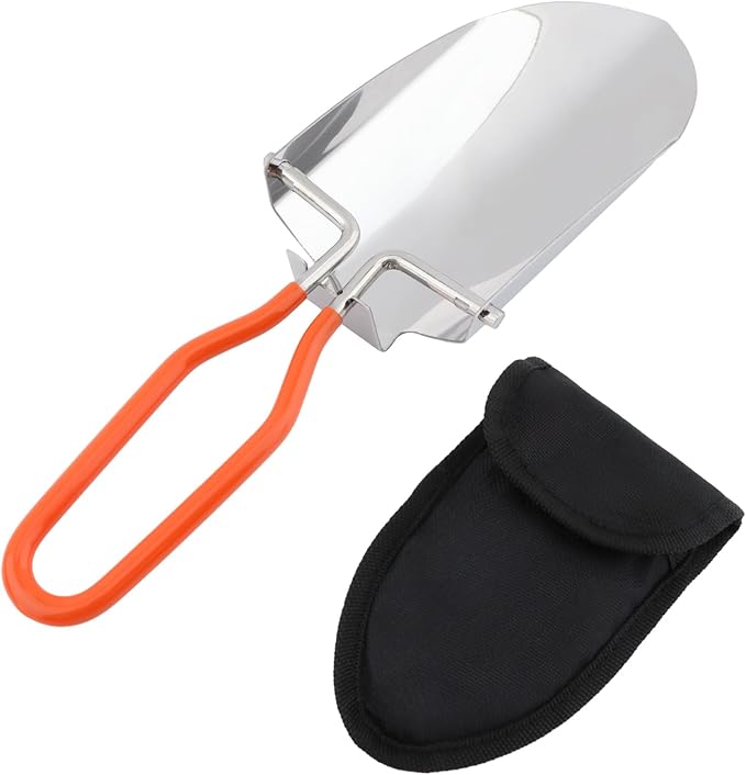 Folding Camping Shovel, Mini Lightweight Garden Shovel, Stainless Steel Hiking Trowel Entrenching Tool, Digging Shovel with Carrying Pouch, for Planting, Transplanting, Weeding, Digging Soil(8.8inch)