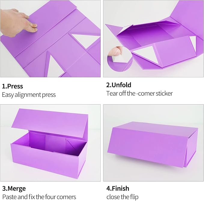 Purple Gift Box 12" x 6" x 4", Magnetic Closure Lid Gift Boxes for Presents