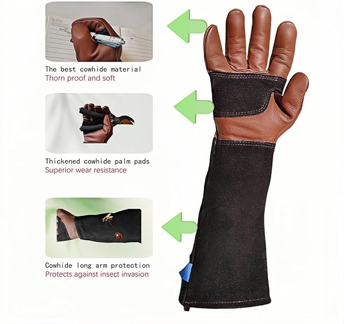 Gardening Gloves for Rose and Cactus Handling,Cow Leather Garden Gloves Thorn Proof,Gardening Gifts for Womens/Mens