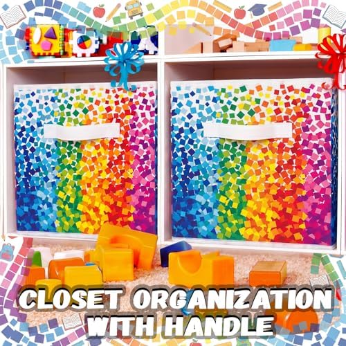 Chunful 6 Pcs 11" Fabric Cube Storage Bin Rainbow Multicolor Dots