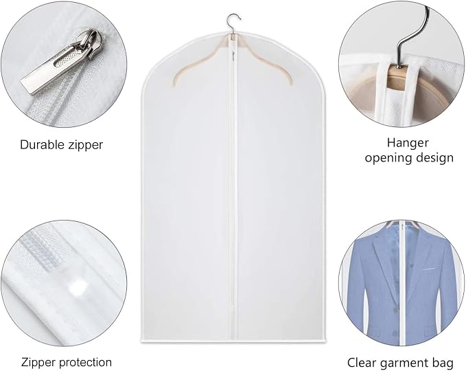 40 Inch Garment Bags 8 Pack Suit Bag for Hanging Clothes Dress Bag