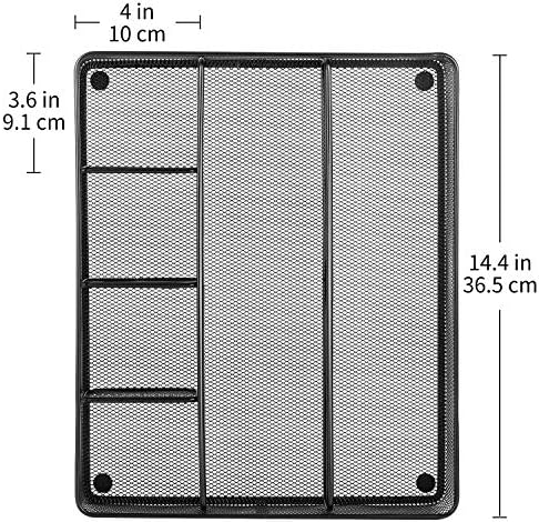 Amazon Basics Mesh Desk Drawer Organizer with 6 Compartments, Non-Slip Office Supplies Storage for Pens and Accessories, Black | Pack of 4
