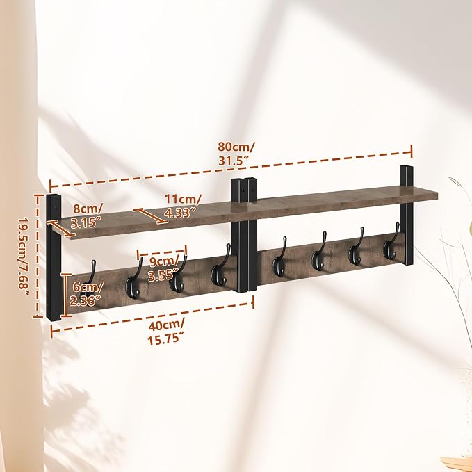 YMYNY Coat Rack Wall Mount with Shelf and Hooks, Silver Gray UHWS001Y-2