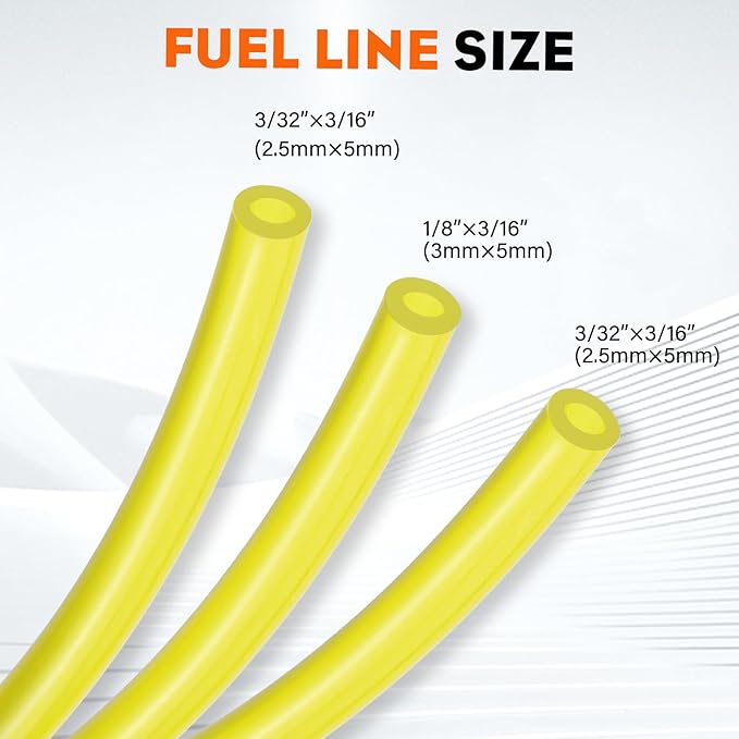 Hipa 12 Feet 3 Size Fuel Line Hose Primer Bulb Fuel Filter Kit for Weedeater Weed Wacker Trimmer Small Engine Chainsaw Blower Lawn Mower Parts Fuel Line 4-Feet-Long Each