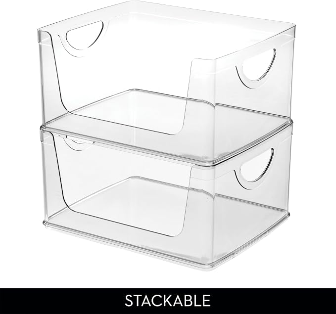 iDesign Stackable Open-Front Storage Bin with Handles, Clear