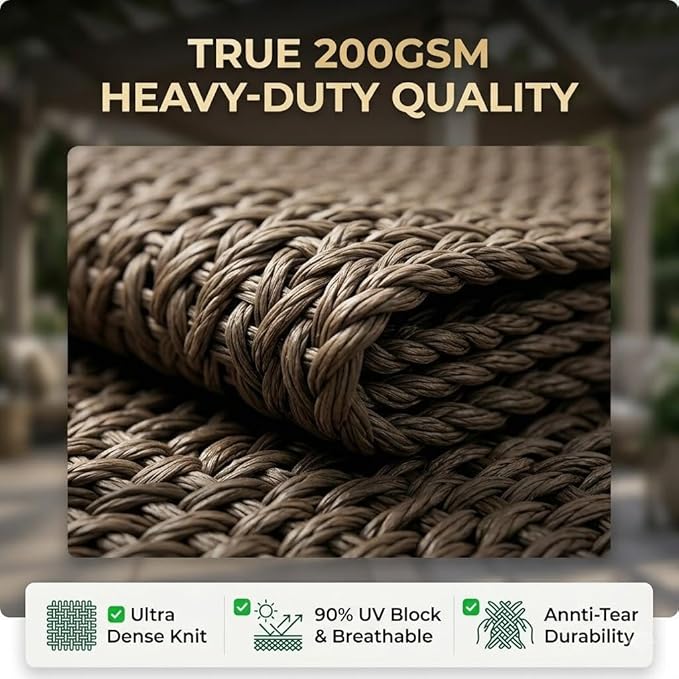 FAIR WIND 90% Sun Shade Cloth with Improved Grommets 10' x 10' Outdoor Sun Screen Fabric Cover for Patio Garden Pergola Canopy - Mocha
