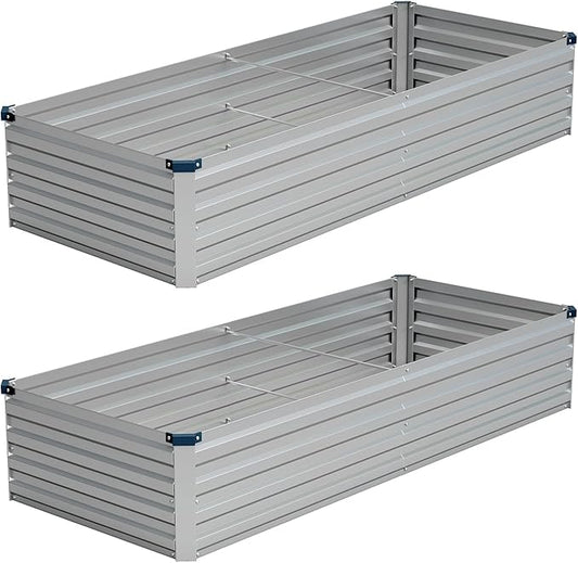Vengarus 8x2x1FT (2 Pack) Galvanized Raised Garden Bed-Outdoor Planter Box for Vegetables,Metal Flower Boxes with Corner,Planter Raised Bed,(Silver)