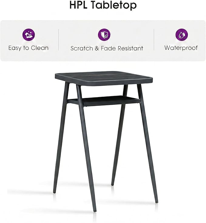 PURPLE LEAF Outdoor Patio Height Table with Shelve Counter Pub Dining Table for Balcony Patio Dark Grey