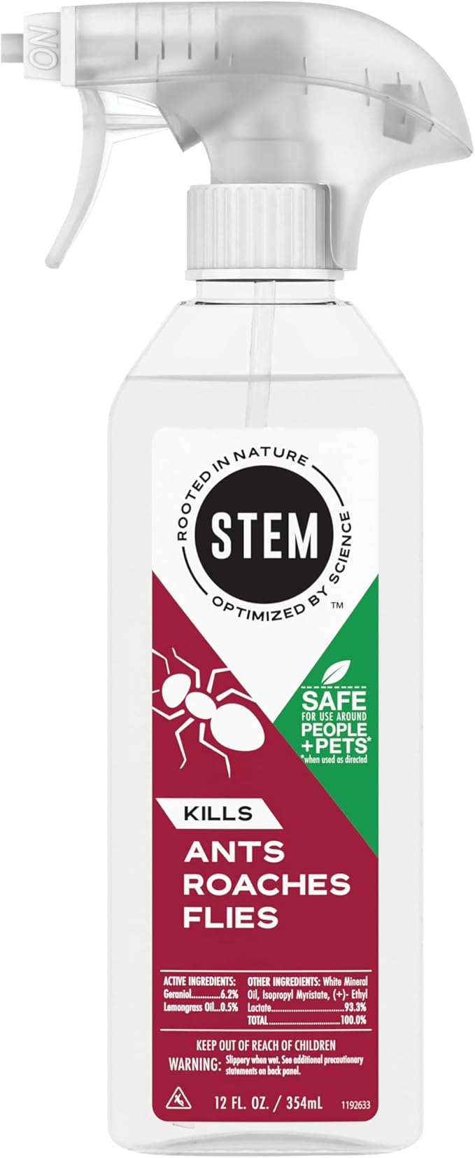 STEM Kills Ants, Roaches and Flies: Plant-Based Active Ingredient Bug Spray, Botanical Insecticide for Indoor and Outdoor Use; 12 fl oz (Pack of 1)