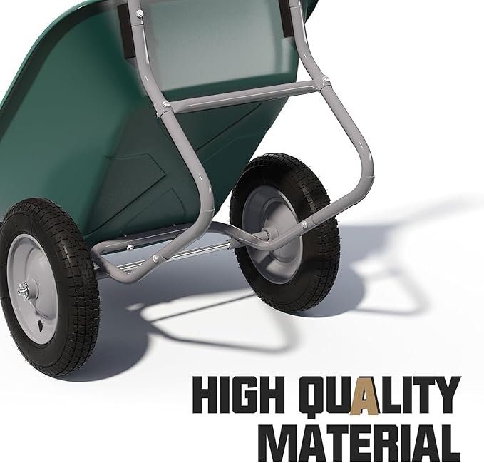 ARNOT Enlarged Dual-Wheel Wheelbarrow, Easy Loading and Dumping Garden Cart, Heavy Duty Utility Dump Cart for Lawn, Yard, Farm, Gardening & Planting, Green