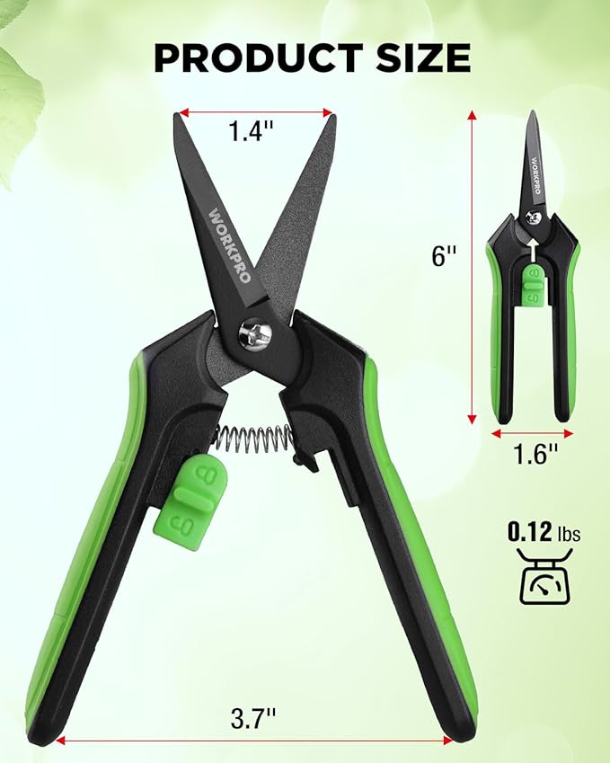 WORKPRO 6-Inch Pruning Shears 2-Pack, Sharp Gardening Scissors for Precise Cuts, High-Carbon Steel Plant Shears with Safety Lock, Garden Clippers for Cutting Flowers, Trimming Plants, Picking Fruits