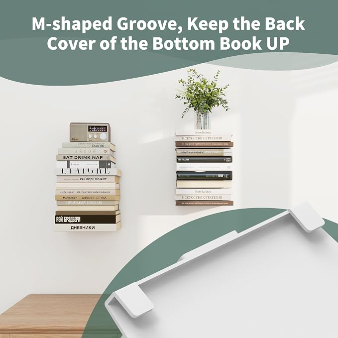 Mefirt Invisible Floating Bookshelves for Wall, 2 Pack Floating Bookshelf | White Vertical Spine Book Tower, Heavy Duty Floating Book Shelves Metal Book Organizers for Home Office
