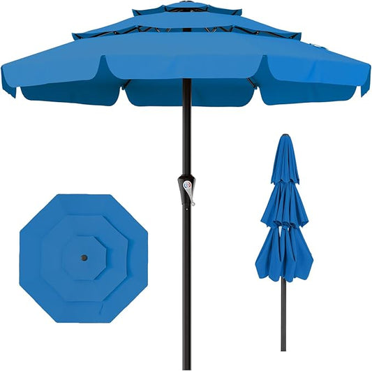 AreShark 11FT 3-Tiers Patio Umbrella with Valance, Outdoor with Crank, Large Outdoor Market Umbrellas Vented with 8 Sturdy Ribs, Patio Table Umbrellas for Garden, Deck, Backyard, Pool, Royal Blue
