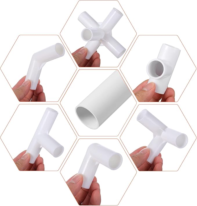 Sawysine 102 Pcs DIY PVC Projects Set Included 60 Pcs 24 Inch PVC Pipe and 42 Connection Pipe Fittings for Spring, Home, Greenhouse, Garden, Farm, Workshop, Summer(White,3/4 Inch)