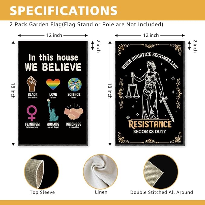 In This House We Believe Fight Against Unfairness With The Law Garden Flag, Double Sided Yard Outdoor Farmhouse Lawn Porch Banner, LGBTQ BLM Ally Empowerment Gifts for Woman Family Friend BFF
