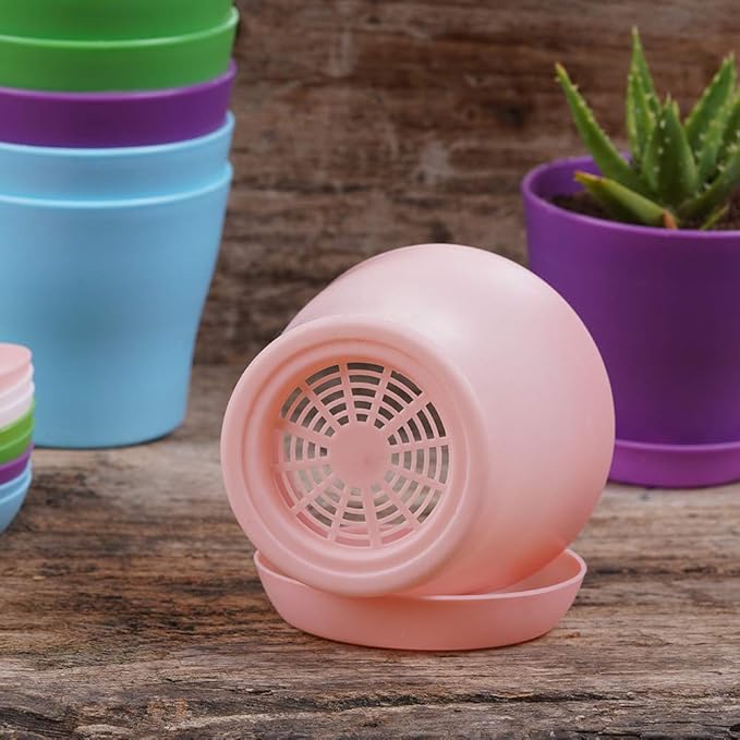 TDHDIKE 10 Pcs Plastic Planters Indoor Flower Plant Pots, Mini Flower Seedlings Nursery Pot/Planter/Flower Pot with Pallet, Modern Decorative Gardening Containers (5color 25)