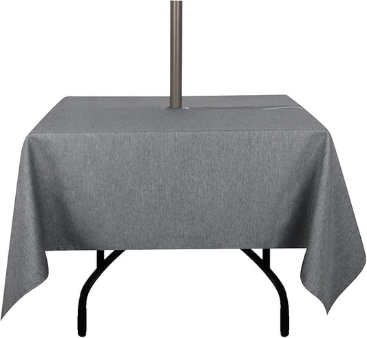 Outdoor Tablecloth Wrinkle-Free Stain Resistant Waterproof Polyester Fabric Table Cover with Zipper Umbrella Hole for Picnic/Party/Dinner/Patio Garden(60×60inch Square,Zippered,Grey)