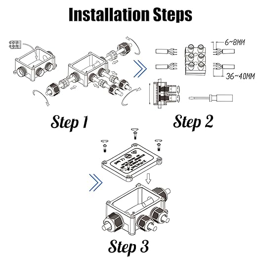Waterproof Junction Box, 2 PCS 4 Way Outdoor Electrical Box with Terminal Block and Screwdriver, IP68 Plastic Cable Connector for Landscape Lighting and Garden Lights