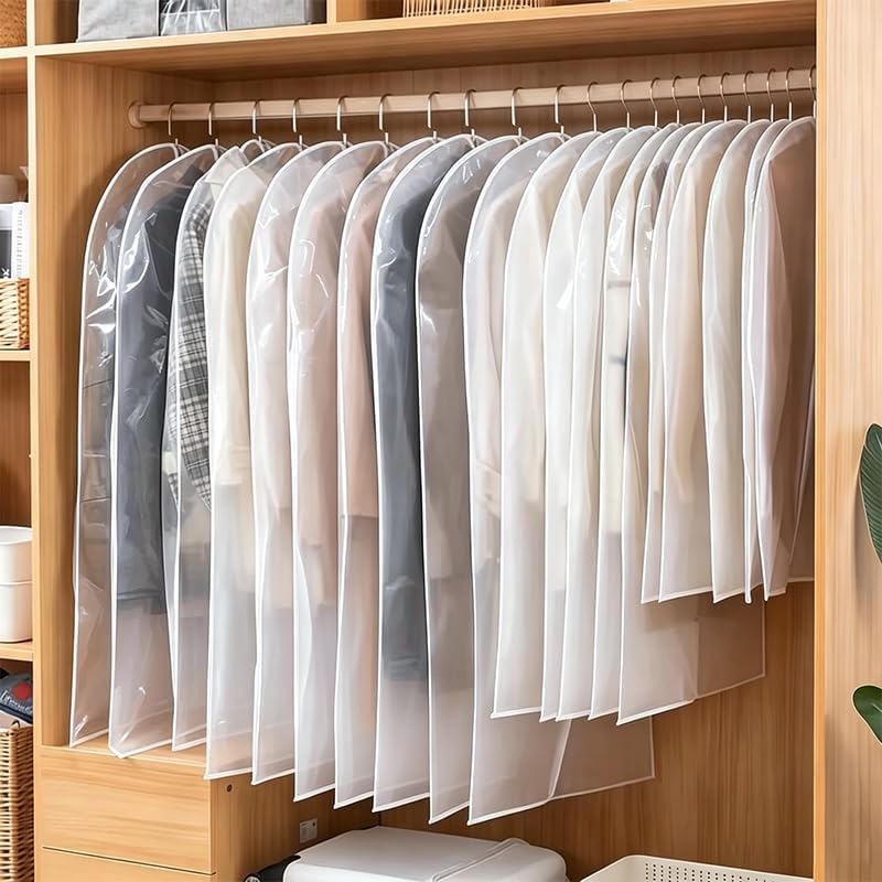 Clear Garment Bags 24x71 Inch, 5 Pack Waterproof Dustproof Full Zipper Hanging Clothes Covers, Foldable Moisture Proof Visible Suit Storage Bags For Suits Coats Costume Home Closet Travel