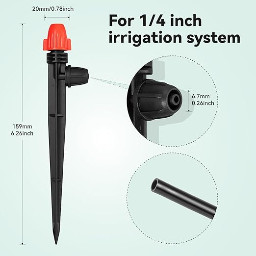 1/4" Drip Irrigation Emitters: 30 Pack Mist Drip Emitter with Lock Barbed Adjustable Drippers for 1/4 inch Tubing Drip Irrigation Parts for Garden Drip Irrigation System
