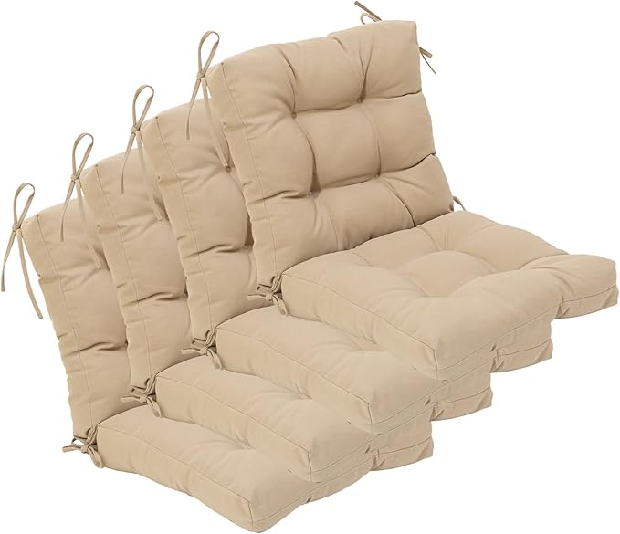 QILLOWAY Outdoor Chair Cushion for Patio Furniture, Waterproof Patio Cushions Set of 4 with Ties, Fade Resistant Replacement Pads for Outdoor Rocking Chairs,Beige,Sand,Camel