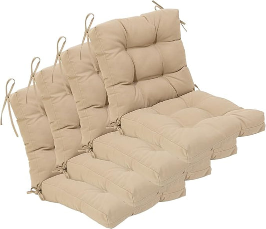 QILLOWAY Outdoor Chair Cushion for Patio Furniture, Waterproof Patio Cushions Set of 4 with Ties, Fade Resistant Replacement Pads for Outdoor Rocking Chairs,Beige,Sand,Camel