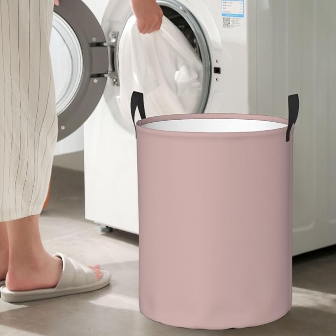 19.6" Large Laundry Hamper Bag, Dusty Pink Trend Color Collapsible Laundry Basket Dirty Clothes Organizer Washing Bin for Family Essentials Storage