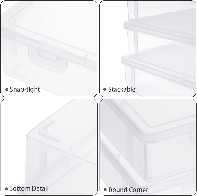 BTSKY Clear Plastic Storage Box with Flap Lid,4 Pack Medium-10.8"x7.9"x2.1"