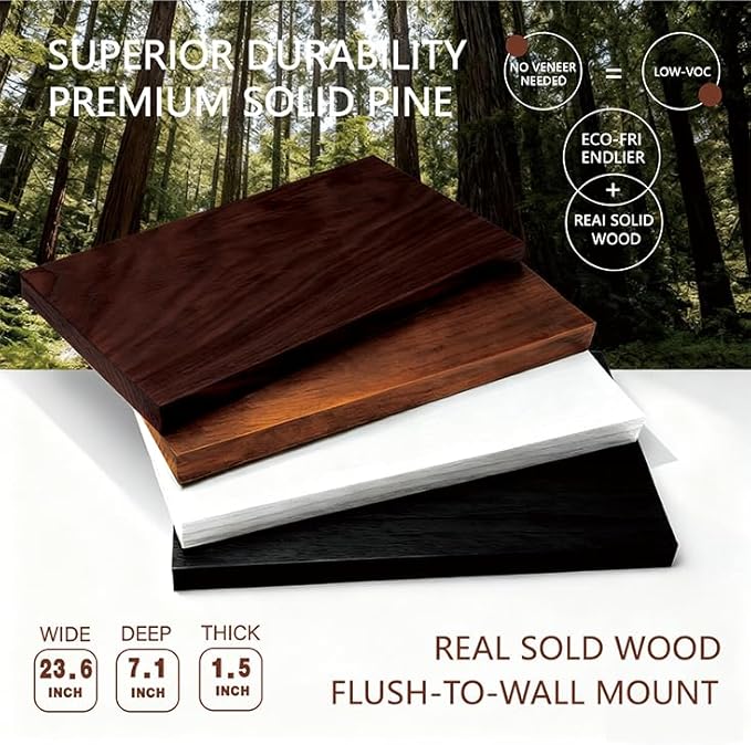 Solid Wood Floating Shelves,23.6in Finished Real Wood Wall Shelves with Heavy-Duty Hidden Bracket, Easy Installation, Set of 2, 23.6in x 7.1in x 1.5in, for Living Room Bedroom Kitchen,Bronze