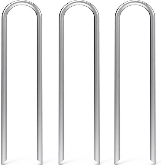 MySit 12 Inch 25 Pack Heavy Duty U Shaped Garden Stakes, 11 Gauge Galvanized Fence Stakes Landscape Staples Metal Yard Stakes for Ground, Drip Hose, Inflatables, Outdoor Decorations
