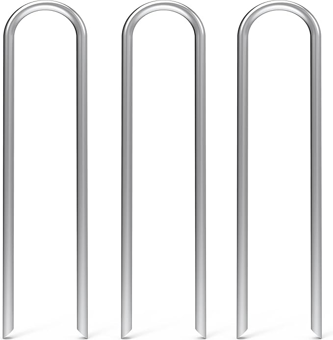 MySit 12 Inch 50 Pack Heavy Duty U Shaped Garden Stakes, 11 Gauge Galvanized Fence Stakes Landscape Staples Metal Yard Stakes for Ground, Drip Hose, Inflatables, Outdoor Decorations