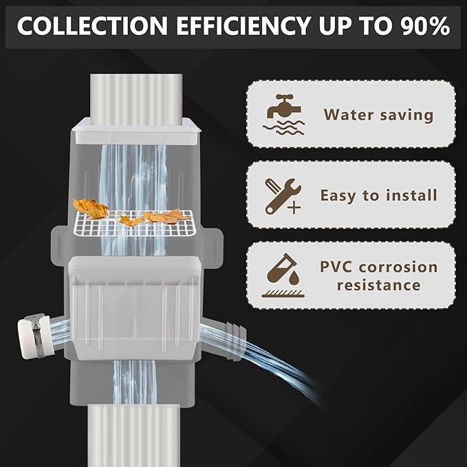 Downspout Diverter, Rain Barrel Diverter Kit-Rainwater Collection System Fits 2x3 or 3x4 Inch Downspout with Filtration and PVC Spigot, White