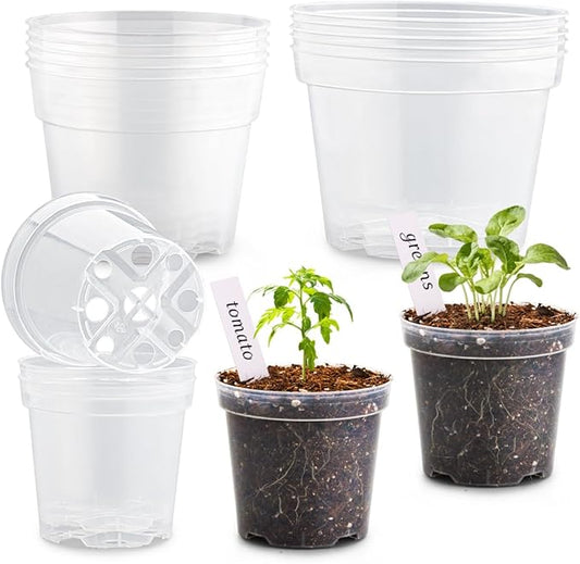 RooTrimmer 15 Pack 8/6/4 Inch Clear Nursery Pots with Drainage Hole, Transparent Plastic Plant pots, Sturdy Planting Starter Pots for Seedlings Herbs Flowers Vegetable (Clear-15P)