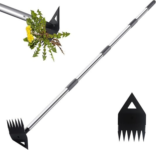Weed Puller Tool with Long Handle, Hoe Garden Tool Weed Rake Combo for Weeding, 60" Garden Hoe Weed Remover Tool with Detachable Handle, Manual Weeder Garden Tools for Yard Flower Bed Lawn Patio(Grey)