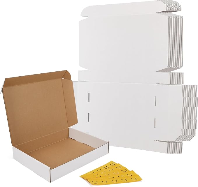 RLAVBL 30 Pack 12x9x2 Shipping Boxes, White Corrugated Cardboard Mailer Box