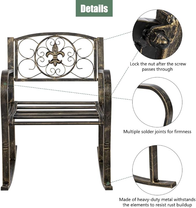 Paint Sun Shape Outdoor Garden Single Iron Art Rocking Chair Family Chairs Outdoor Use Black (style1)